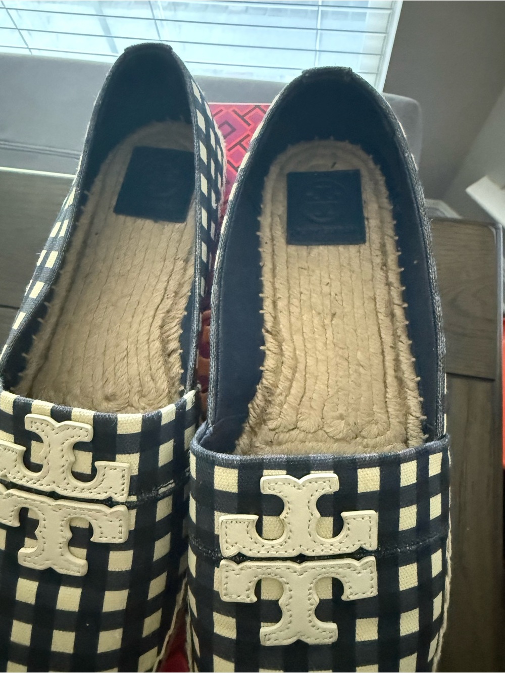 Tory Burch Navy and White Gingham Espadrille Flats - Picture 7 of 10